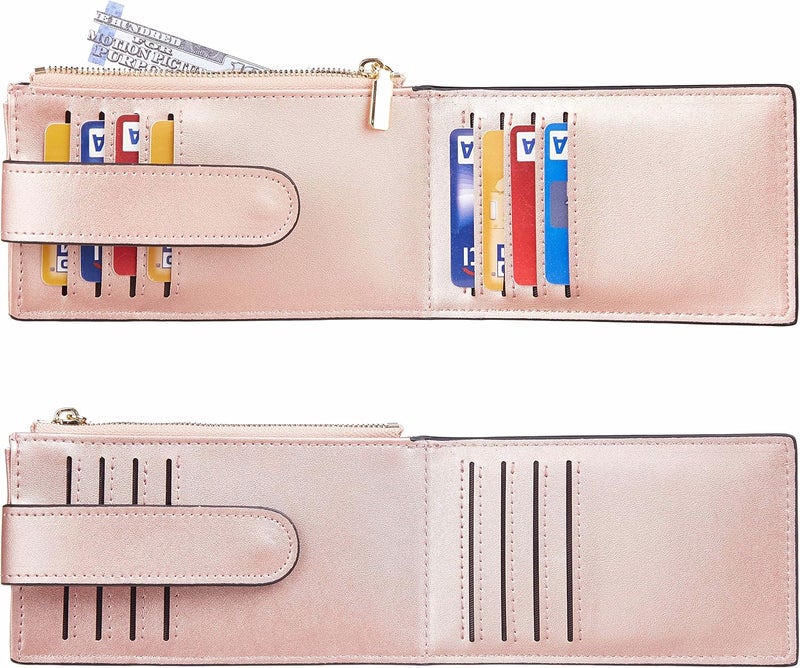 Chelmon Womens Wallet Slim RFID Blocking Bifold Multi Card Case Wallet with Zipper Pocket (Rose Gold CLassic) - Image 4